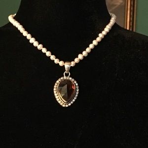 Mandarin citrine and fresh water pearl necklace.